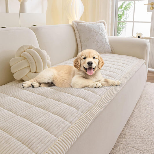 MYSKY HOME Couch Covers for Dogs, Washable Sofa Cover, Cream, 27.6"x82.7"