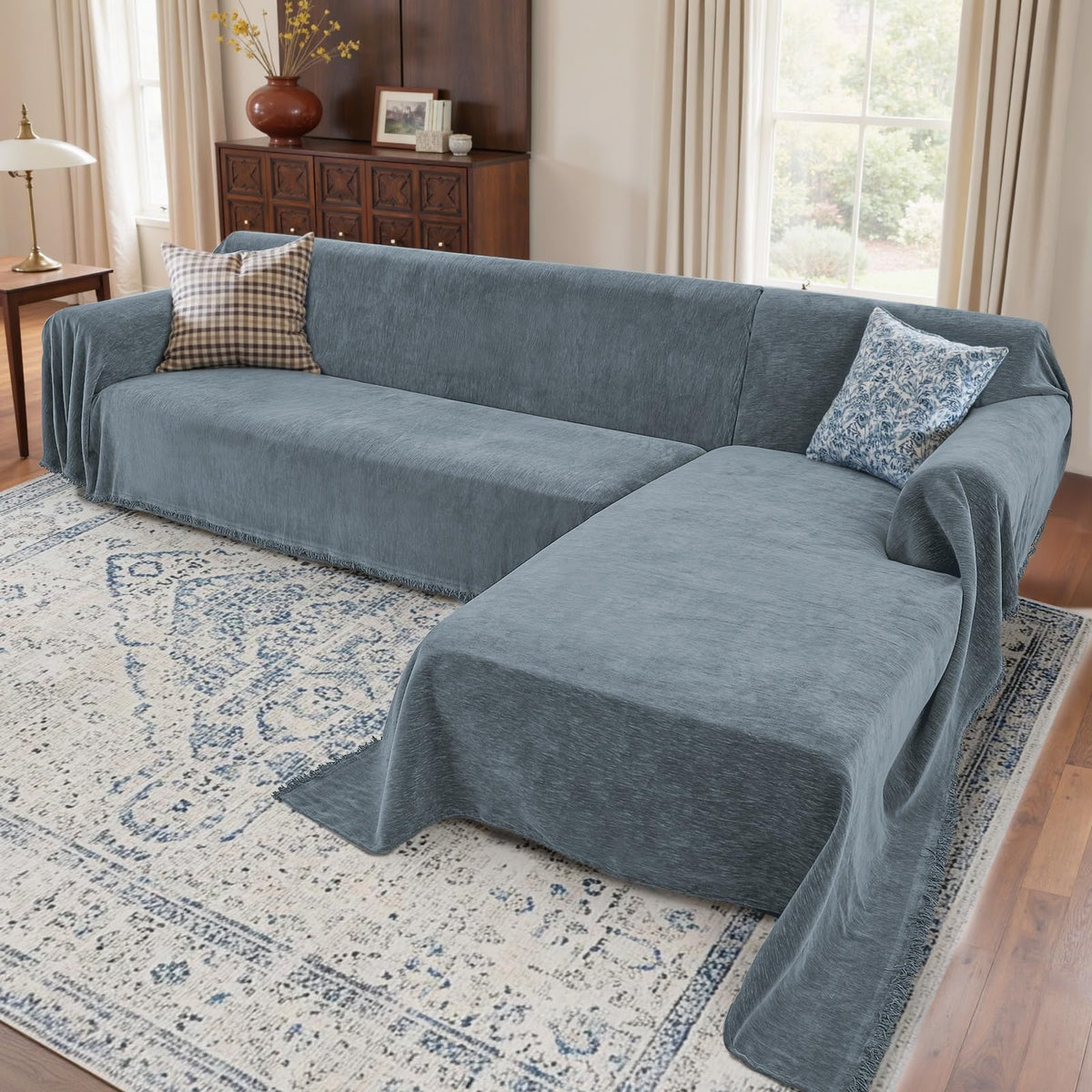 2 Pieces Sectional Couch Covers L Shaped Cover XL Dark Gray