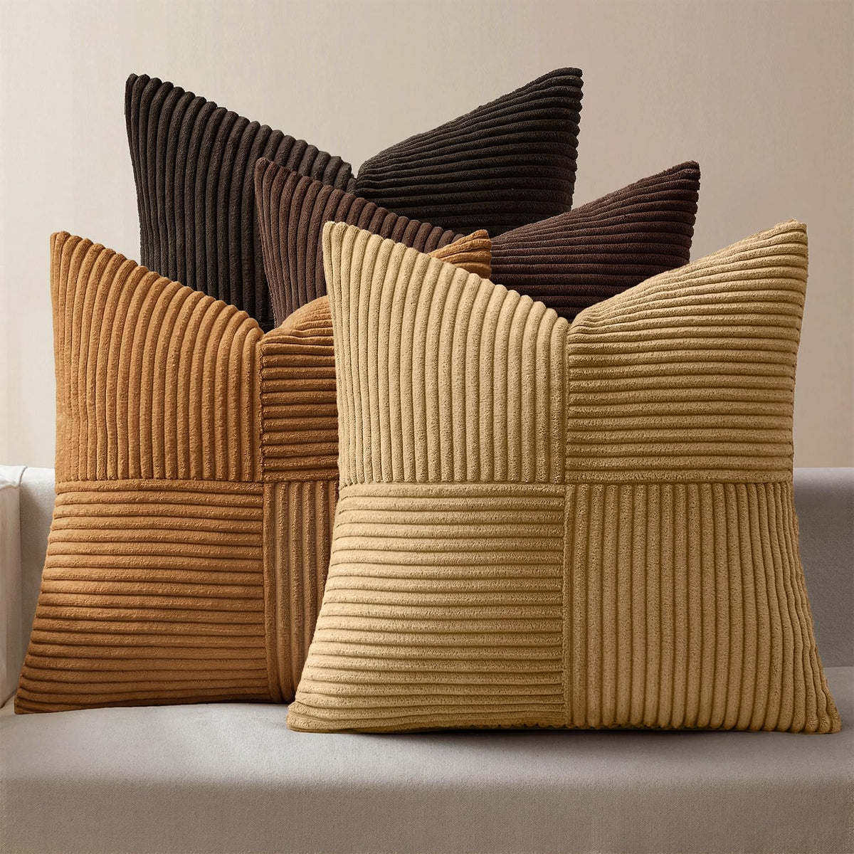 MIULEE Spring Green Decorative Throw Pillow Covers 18x18 Inch Set of 4 Boho Farmhouse Cushion Covers Mordern Nordic Pillow Cases Soft Corduroy Gradient Home Decor for Couch Sofa Living Room Bed