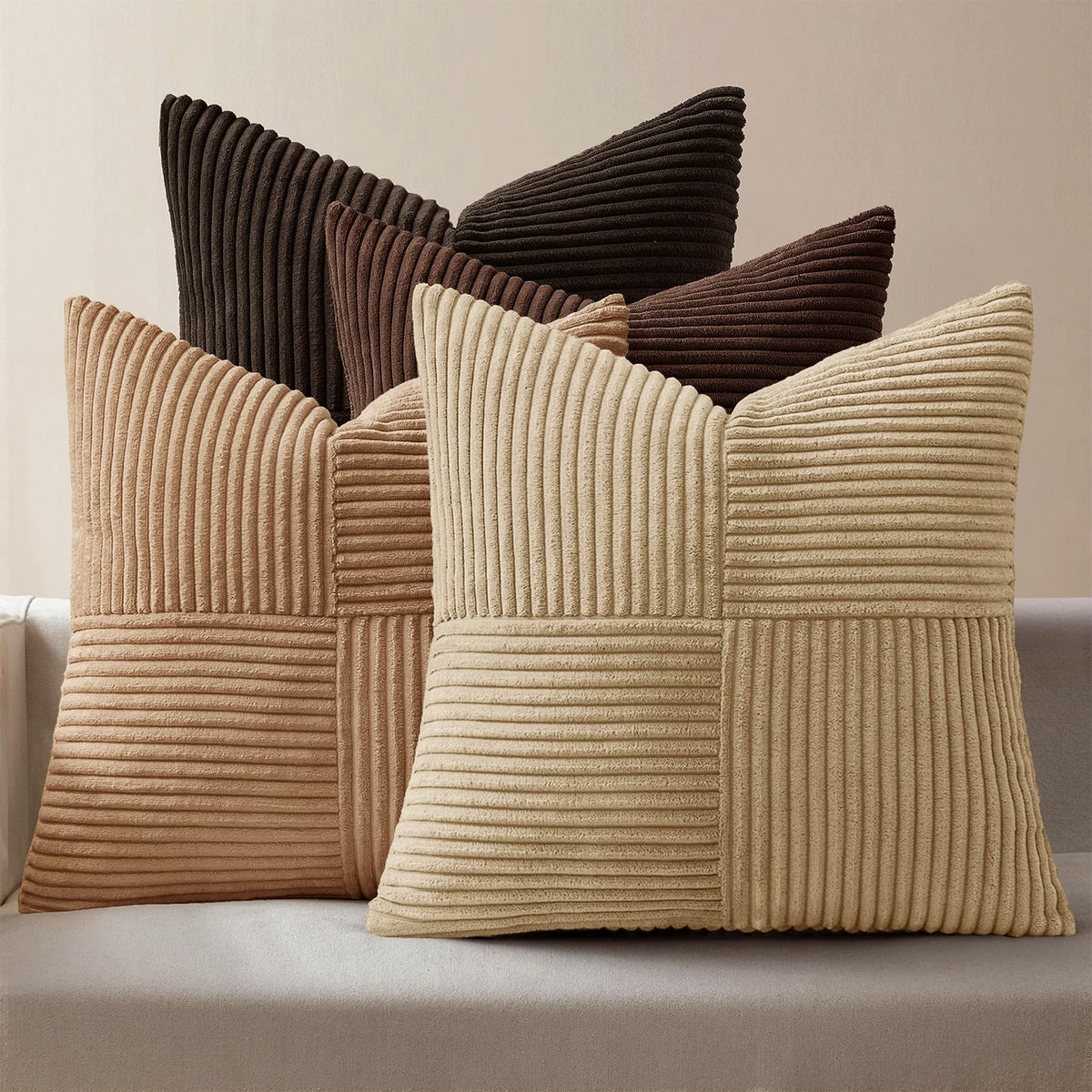 MIULEE Spring Green Decorative Throw Pillow Covers 18x18 Inch Set of 4 Boho Farmhouse Cushion Covers Mordern Nordic Pillow Cases Soft Corduroy Gradient Home Decor for Couch Sofa Living Room Bed