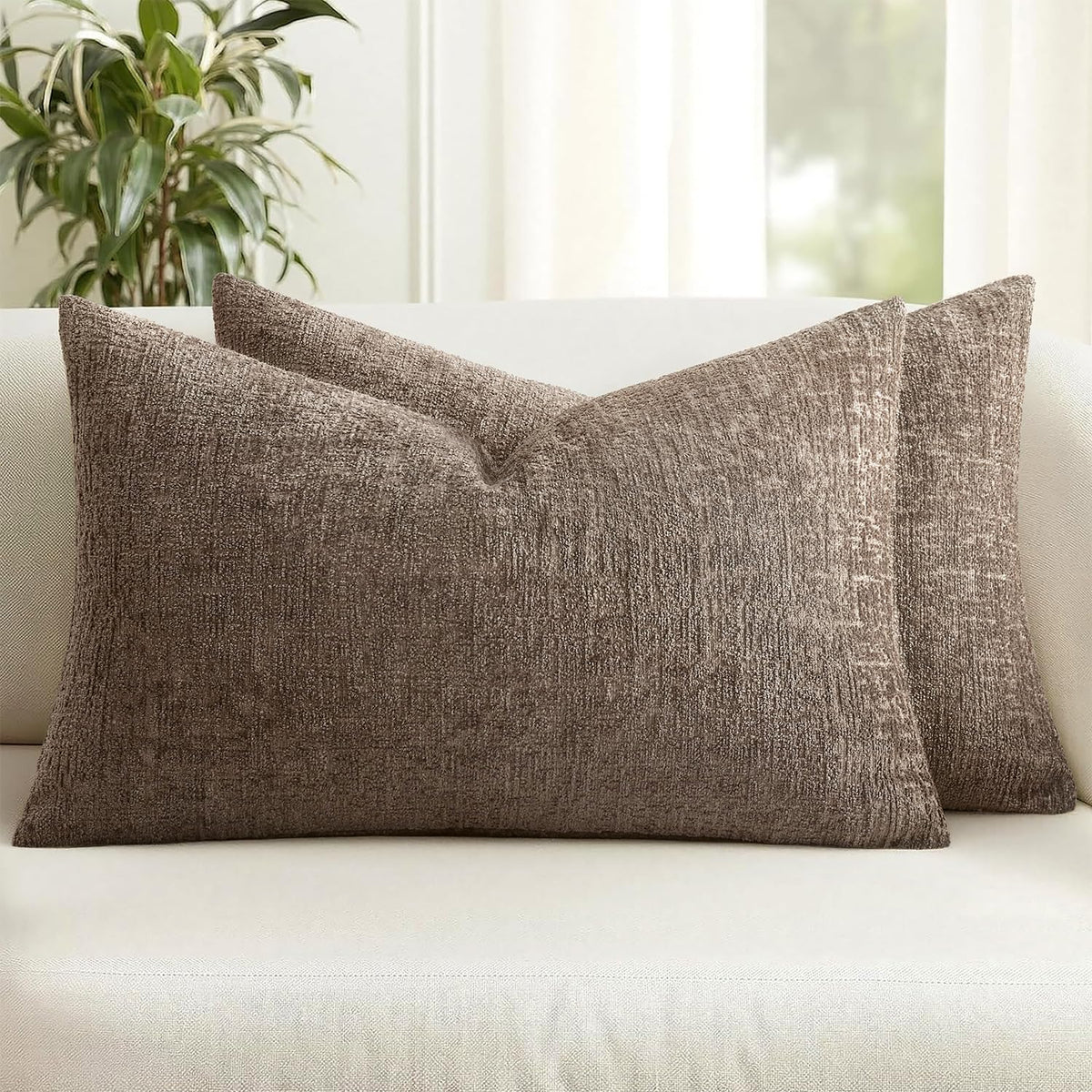 MIULEE Couch Pillow Covers Textured Chenille Home Decor 18x18 Beige