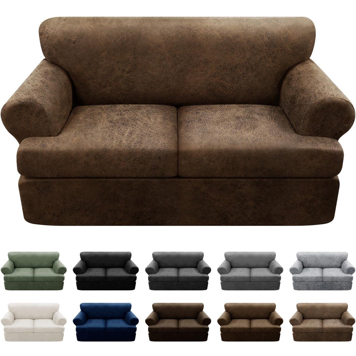Couch Cover Leather Look 3 Seater Couch Sofa Cover 1-Piece Sofa Slipcover Stretch Furniture Protector with Elastic Bottom & Pockets(Sofa, Coffee)