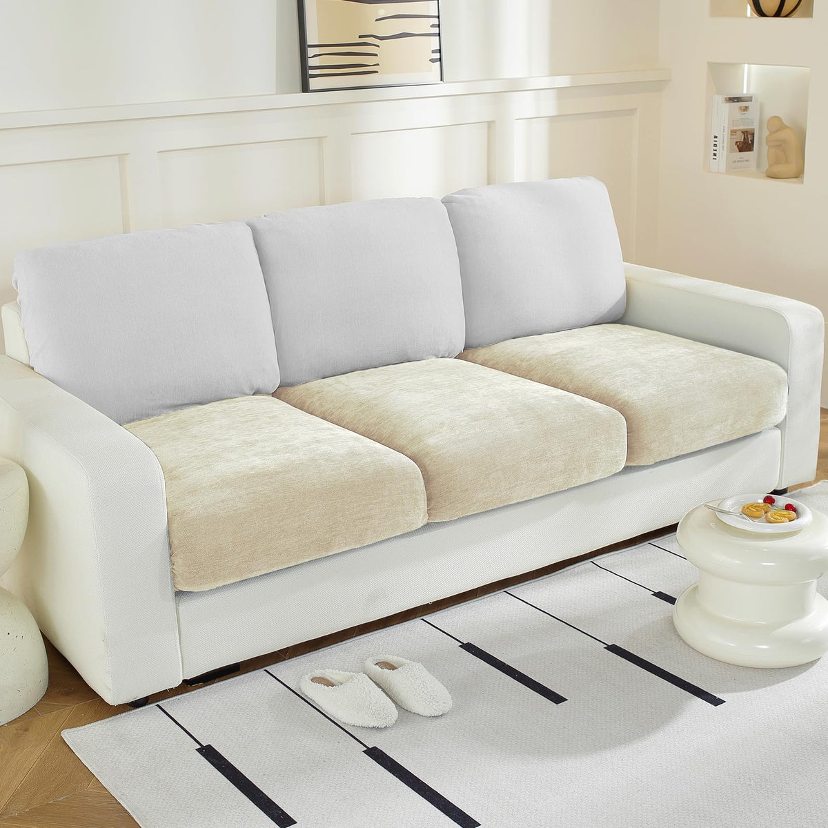 WEYOND Couch Cushion Covers L Shaped Sectional, 3PC Seat Covers, Dark Grey