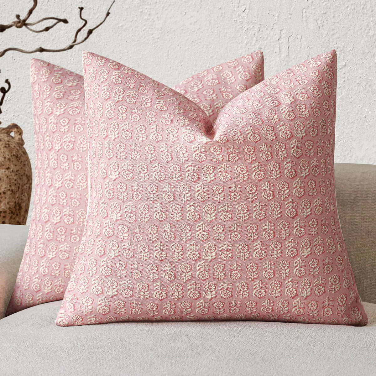 Foindtower Decorative Floral Print Throw Pillow Covers 18×18 Inch,Tan Taupe