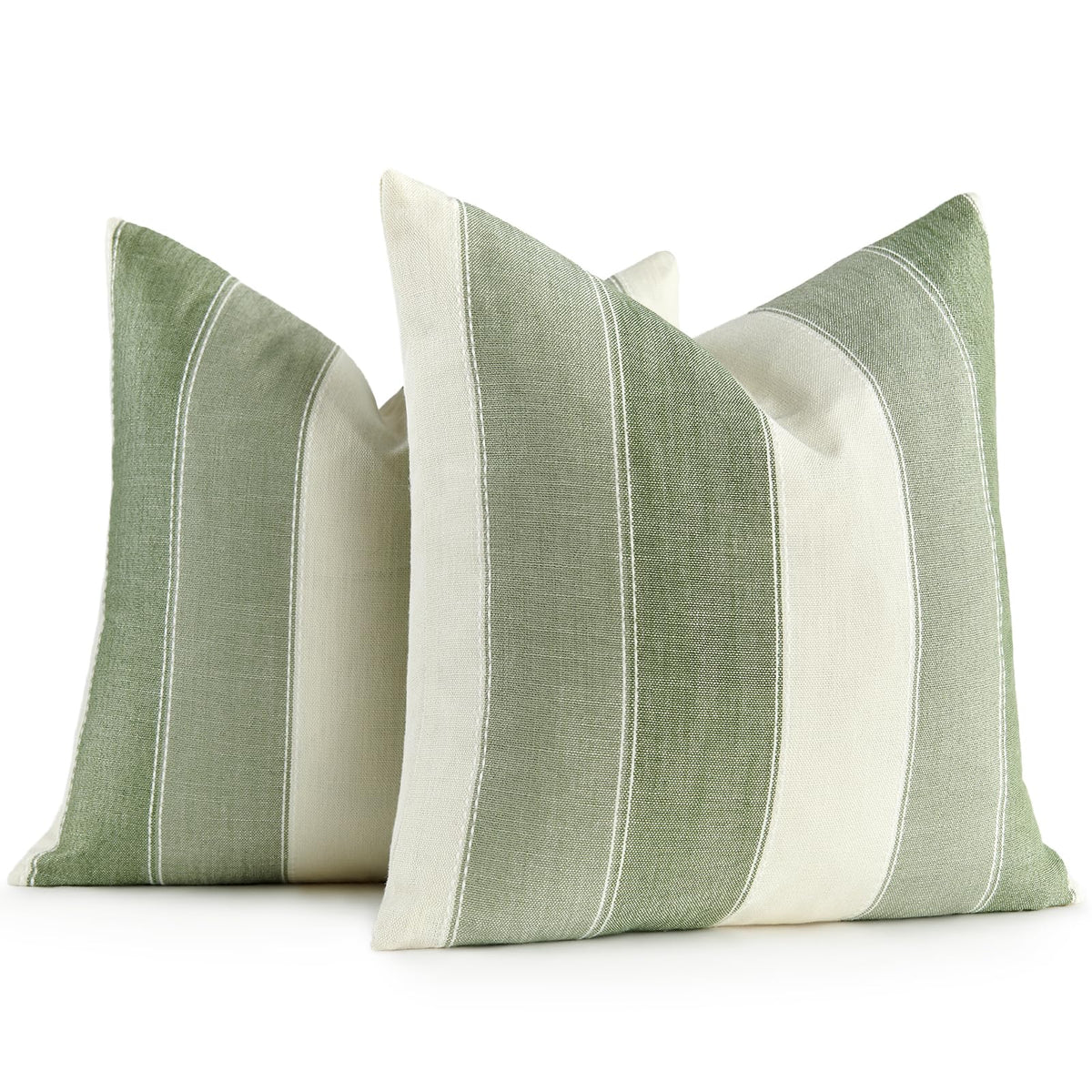 AmHoo Pack of 2 Farmhouse Stripe Check Throw Pillow Covers Set Case Cotton Linen Decorative Pillowcases Cushion Cover for Couch Bench Sofa 18x18Inch Dark Grey Beige