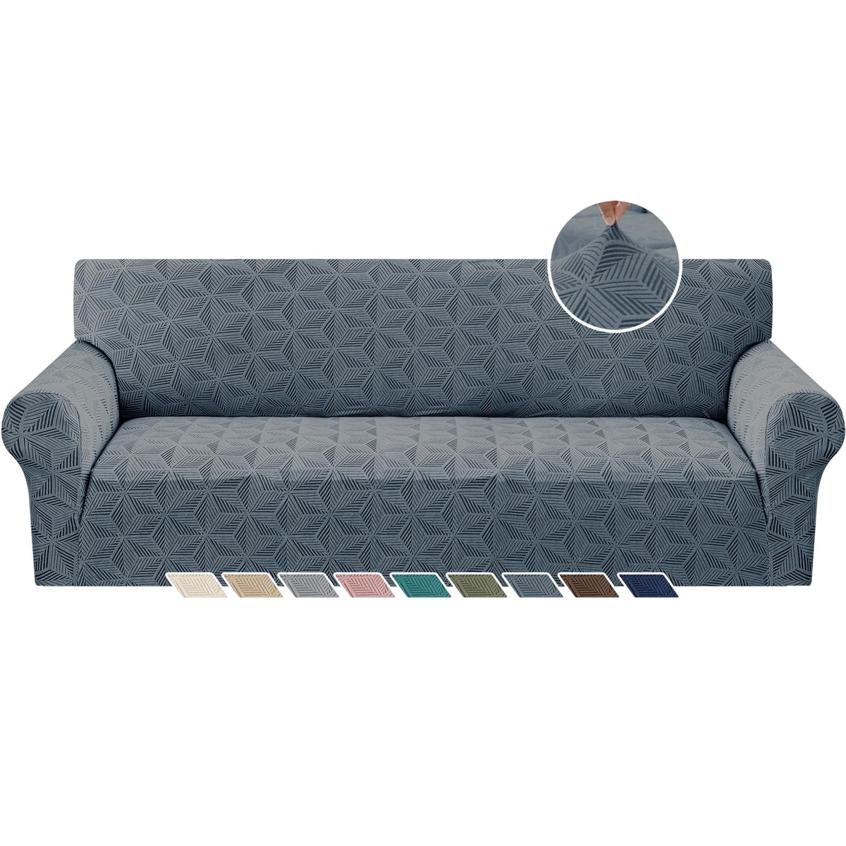 YEMYHOM 1 Piece Stretch Couch Covers for 3 Cushion Couch, Jacquard Sofa Cover with Non-Slip Elastic Bottom, Thickened Slipcover Furniture Protector for Dogs Pets (Large, Navy）