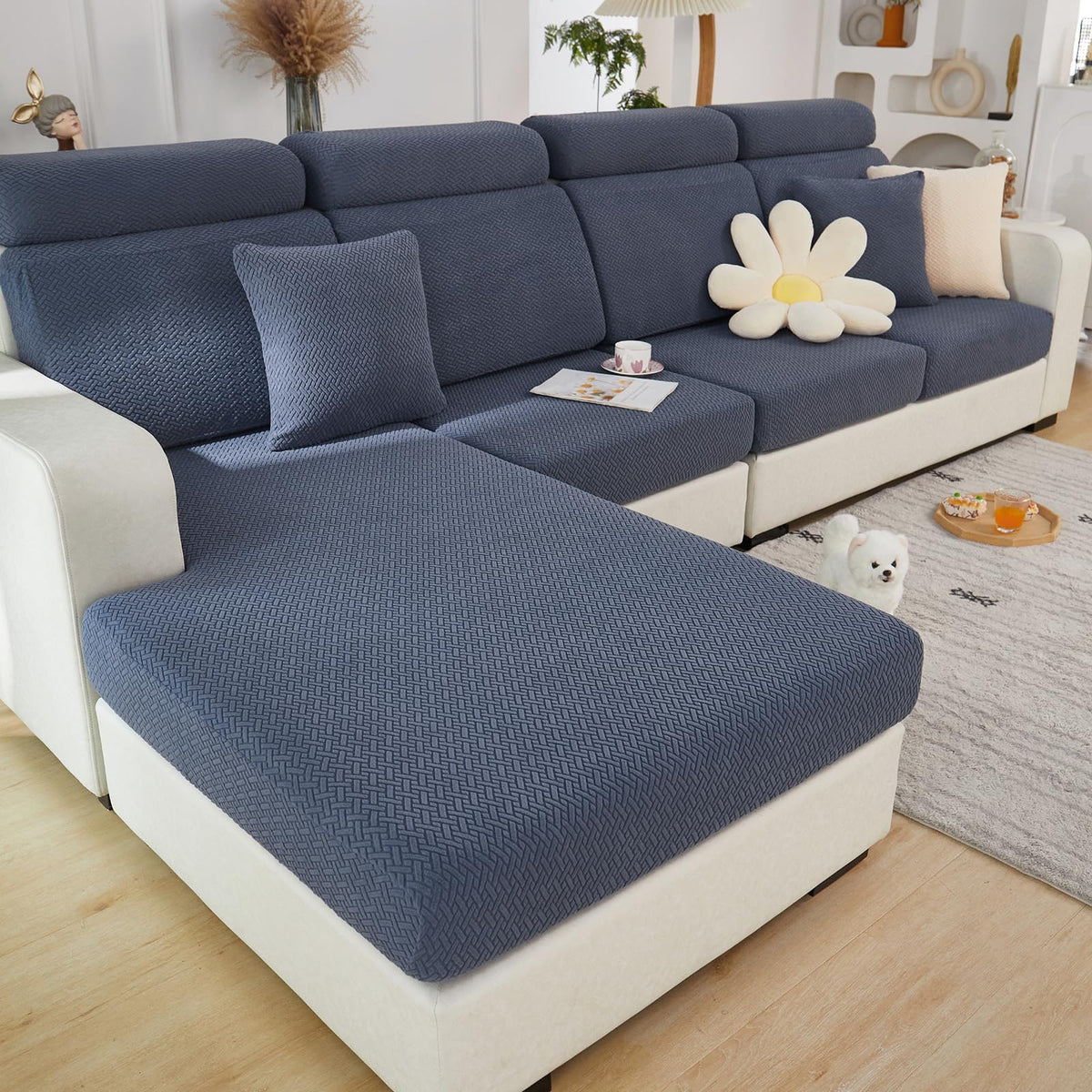 Yoovat Couch Cushion Covers for Sofa Couch Covers Wear-Resistant Universal Sofa Cover Washable Stretch for Sectional Slipcovers (Texture-Light Gray,Large Single Seat Cover)