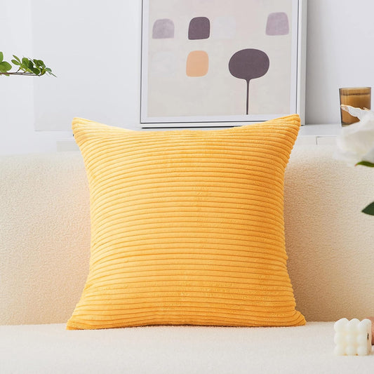 Home Brilliant Mustard Yellow Throw Pillow Cover 18x18 Decorative Plush Corduroy Striped Fall Decor Throw Pillow Cushion Cover for Couch Bed Decor, 18 x 18 (45x45), Sunflower Yellow