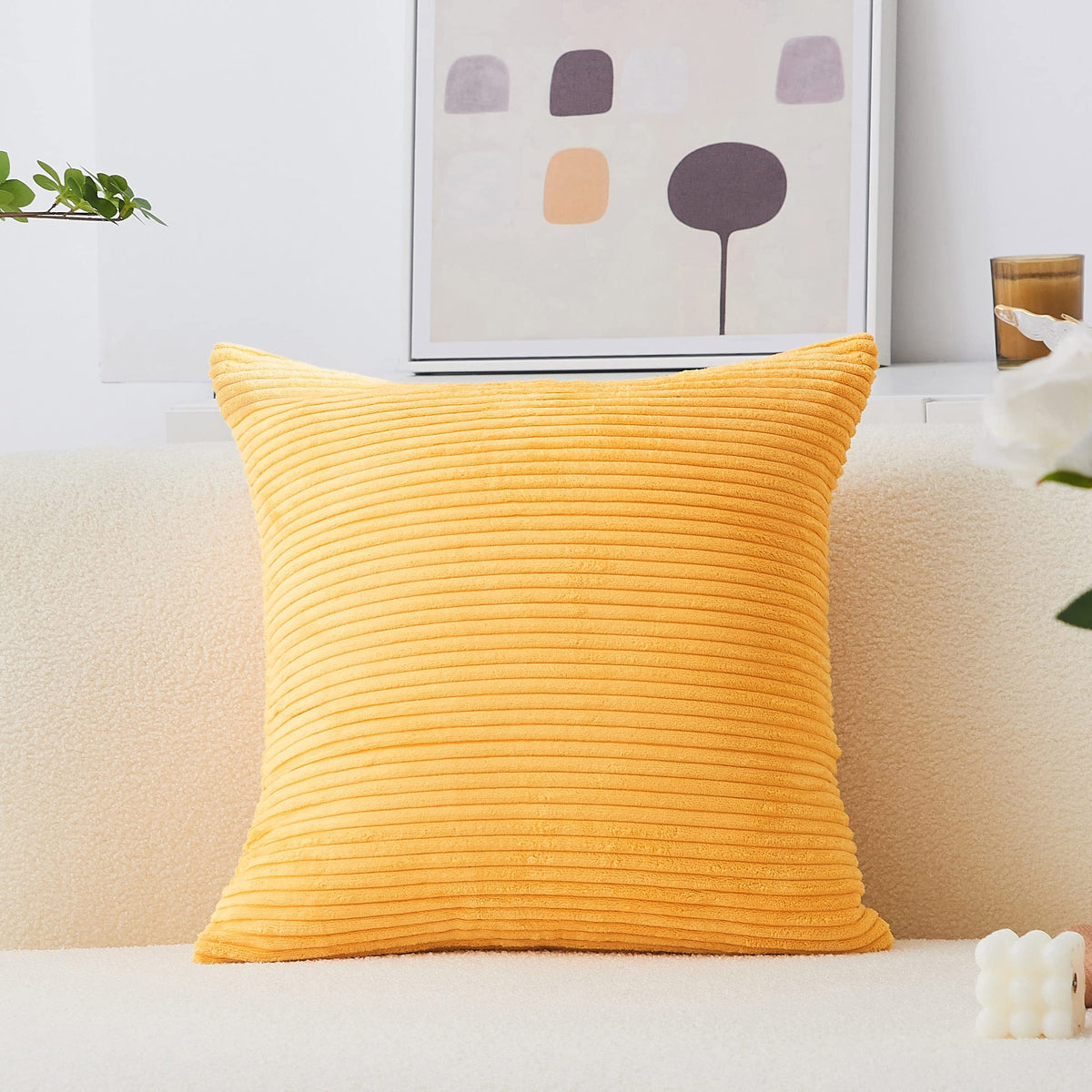 Home Brilliant Mustard Yellow Throw Pillow Cover 18x18 Decorative Plush Corduroy Striped Fall Decor Throw Pillow Cushion Cover for Couch Bed Decor, 18 x 18 (45x45), Sunflower Yellow