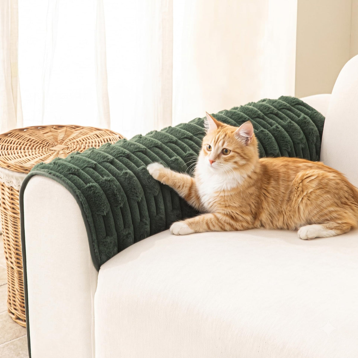 MYSKY HOME 100% Waterproof Couch Cover for Dogs, Plush Pet Couch Covers for Sofa Washable, Couch Covers for 2 Cushion Sofa Pet Friendly, Non-Slip Durable Sofa Cover Slipcover Protector, Cream, 35"x63"