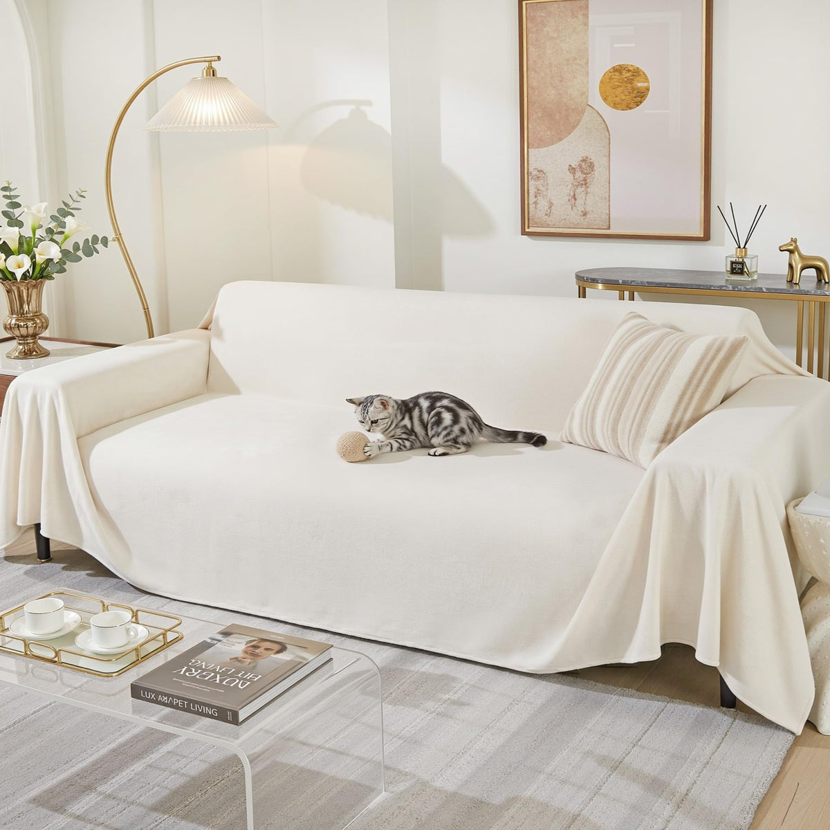 MEETSKY Couch Cover for 2 Cushion Couch, Couch Covers for Dogs Washable Non Slip Cat Scratch Proof Sectional Love Seat Covers L Shaped Soft Couch Furniture Protector for Pets, 71" x 118", Grey