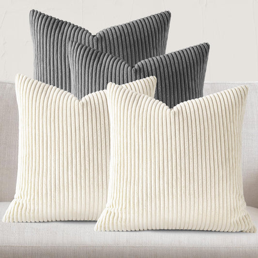 JEYDER Soft Corduroy Throw Pillow Covers 18x18 Fall Green Boho Accent Decor