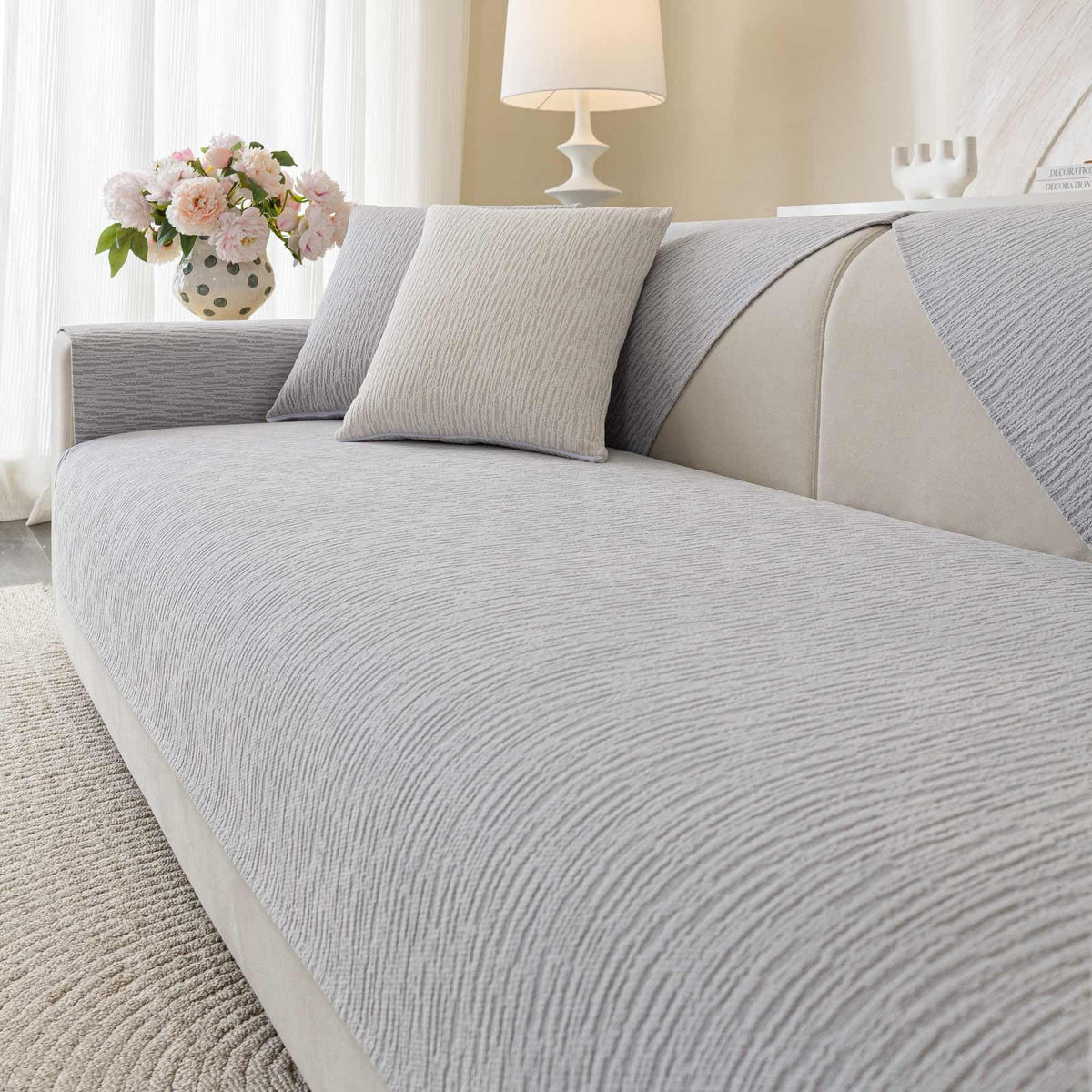 Soft Waterproof Chenille Cover Washable, Non Slip Sectional Sofa Covers for 3 Cushion Couch Sofa L Sharped Sofa Slipcover for Pets, Furniture Protector (1 PCS 36"x82" White)