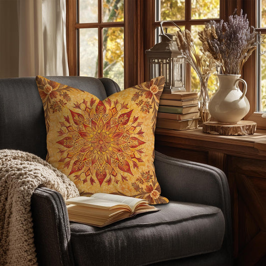 Vintage Mandala Pillow Covers,18x18Inch Orange Mandala Floral Print Decorative Throw Pillow Cases Bohemia Cushion Covers Rustic Decoration for Bed Sofa Couch Living Room(Orange)