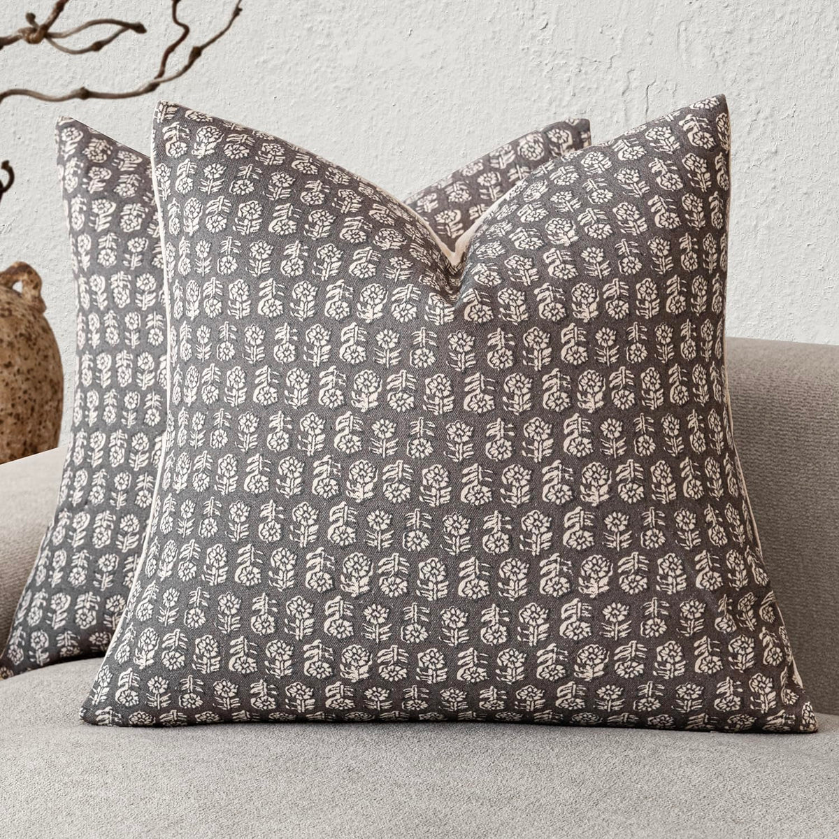 Foindtower Decorative Floral Print Throw Pillow Covers 18×18 Inch,Tan Taupe