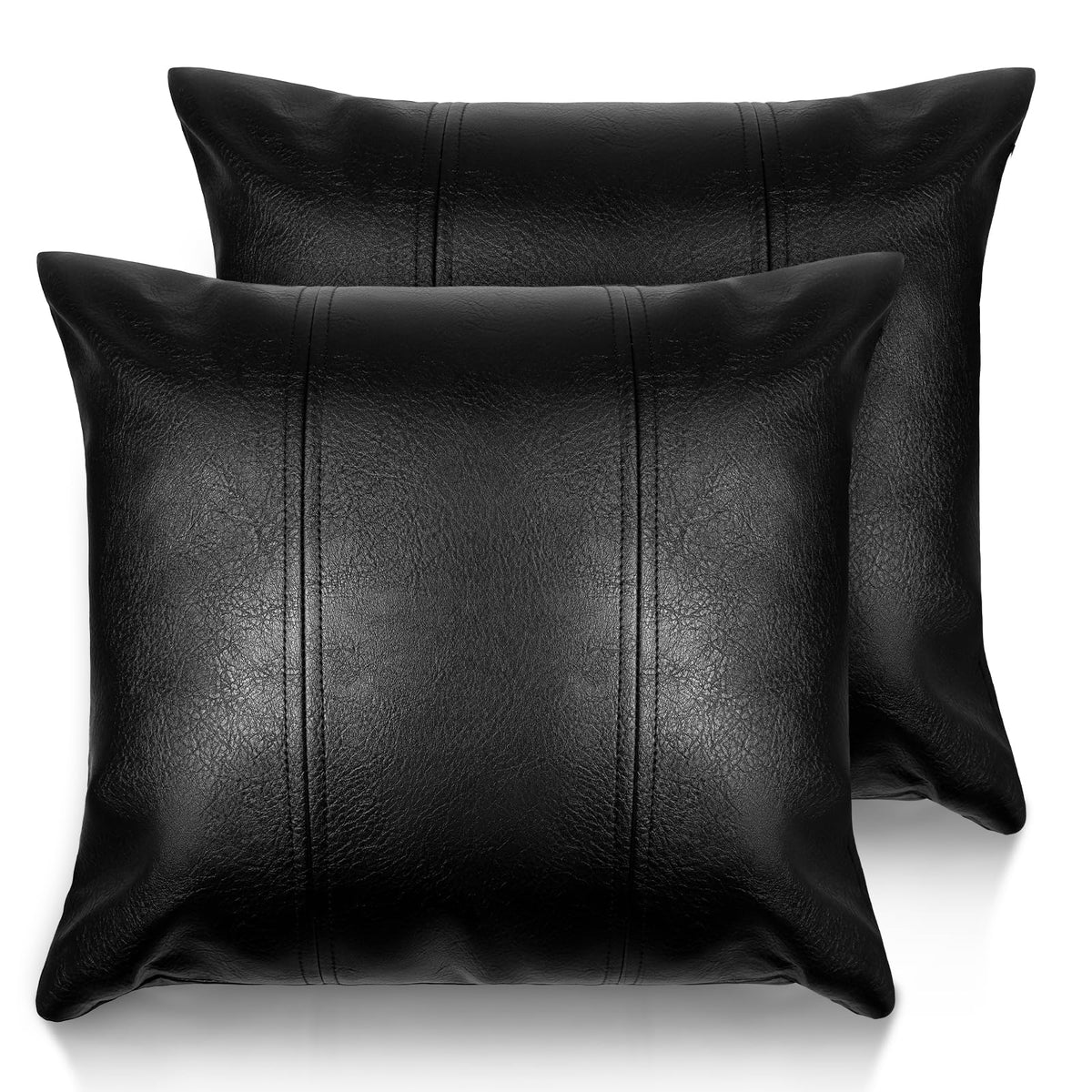 Faux Leather Throw Pillow Cover 18X18 Inch Set of 2 Brown Outdoor Modern Farmhouse Solid Decorative Pillow Covers for Room Couch Living Bedroom Bed Sofa