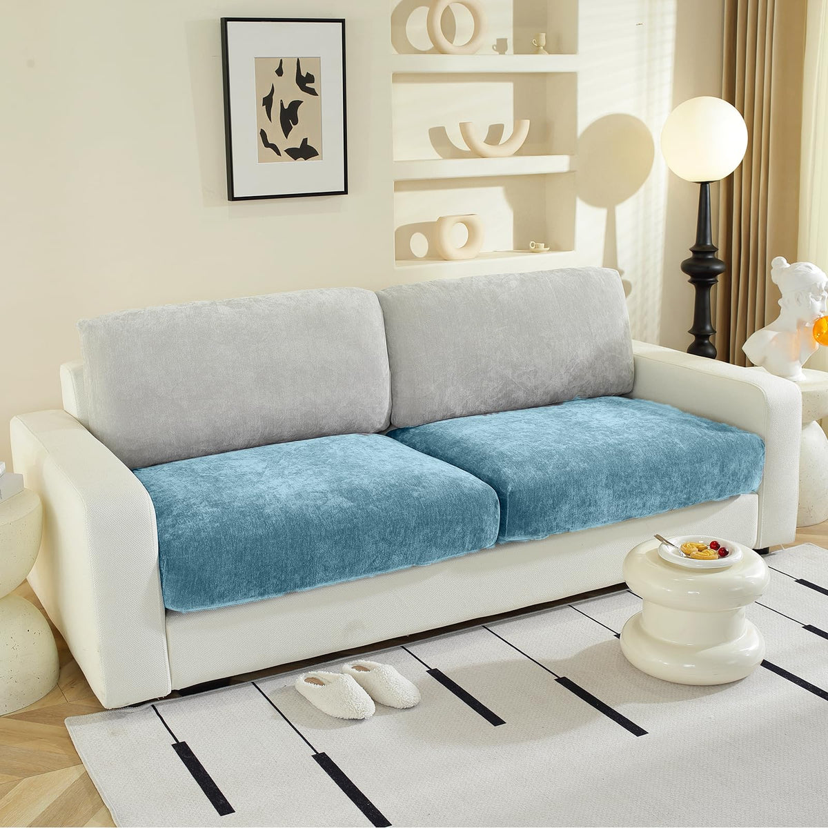 WEYOND Couch Cushion Covers L Shaped Sectional, 3PC Seat Covers, Dark Grey