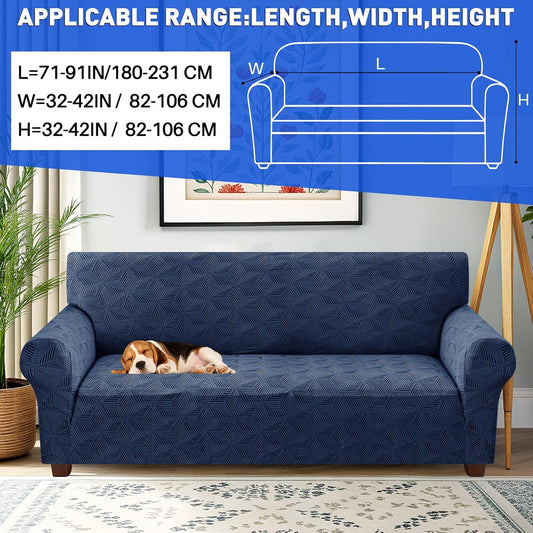 YEMYHOM 1 Piece Stretch Couch Covers for 3 Cushion Couch, Jacquard Sofa Cover with Non-Slip Elastic Bottom, Thickened Slipcover Furniture Protector for Dogs Pets (Large, Navy）