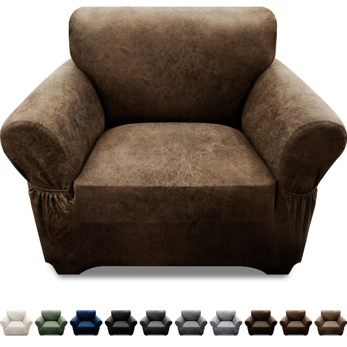 Couch Cover Leather Look 3 Seater Couch Sofa Cover 1-Piece Sofa Slipcover Stretch Furniture Protector with Elastic Bottom & Pockets(Sofa, Coffee)