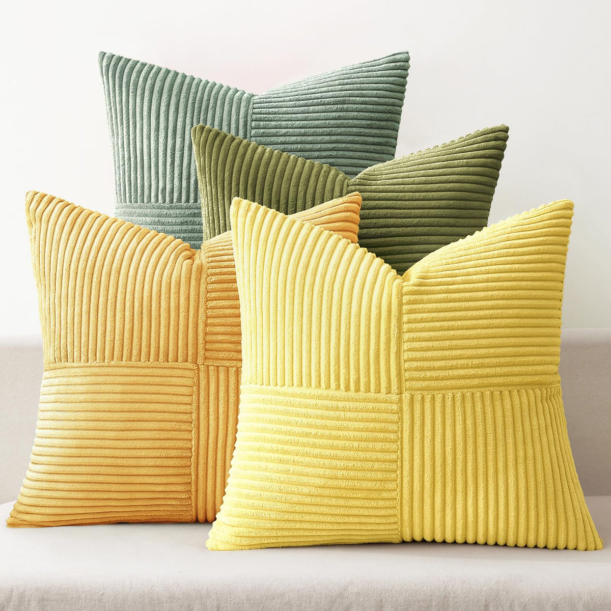 MIULEE Spring Green Decorative Throw Pillow Covers 18x18 Inch Set of 4 Boho Farmhouse Cushion Covers Mordern Nordic Pillow Cases Soft Corduroy Gradient Home Decor for Couch Sofa Living Room Bed
