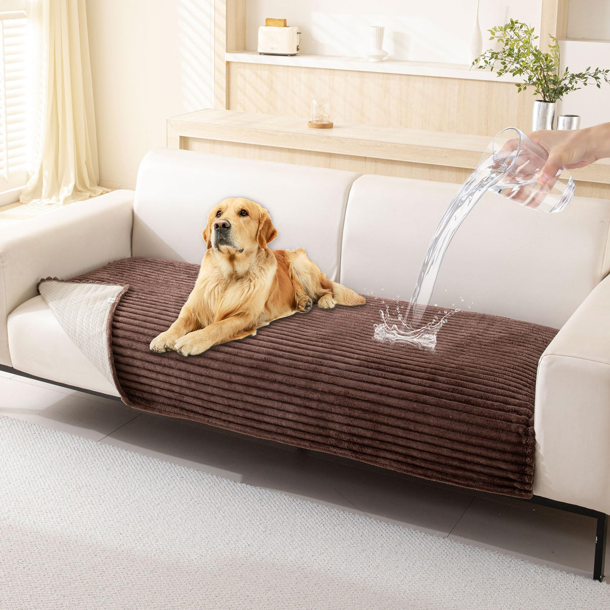 HAOMAIJIA Waterproof Couch Cover for Dogs Washable,Faux Fur Pet Couch Covers for Sofa,Soft Dog Bed Cover Non-Slip Couch Covers for 3 Cushion Couch Sofa Pet Friendly (Off White, 35" x 74")