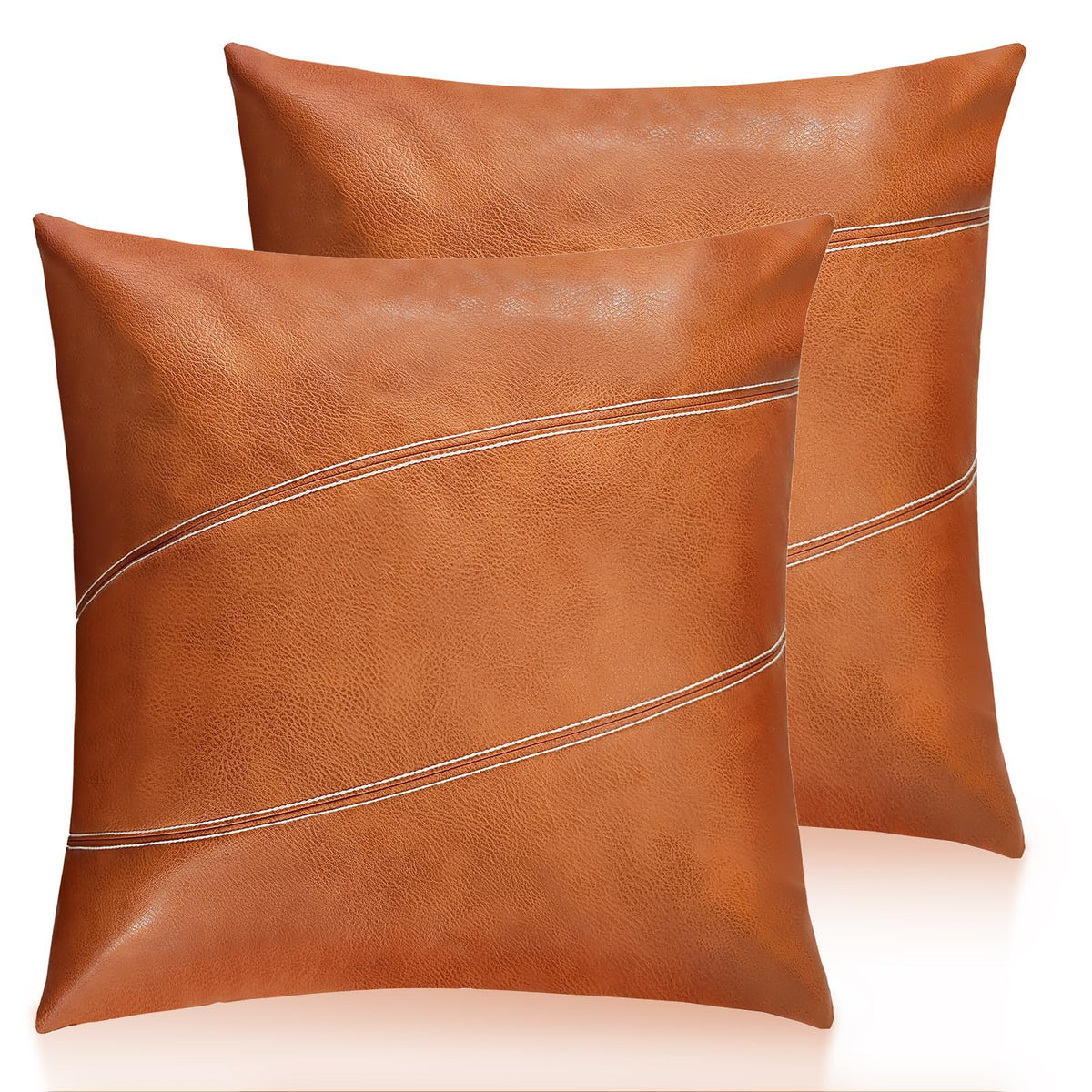 Faux Leather Throw Pillow Cover 18X18 Inch Set of 2 Brown Outdoor Modern Farmhouse Solid Decorative Pillow Covers for Room Couch Living Bedroom Bed Sofa