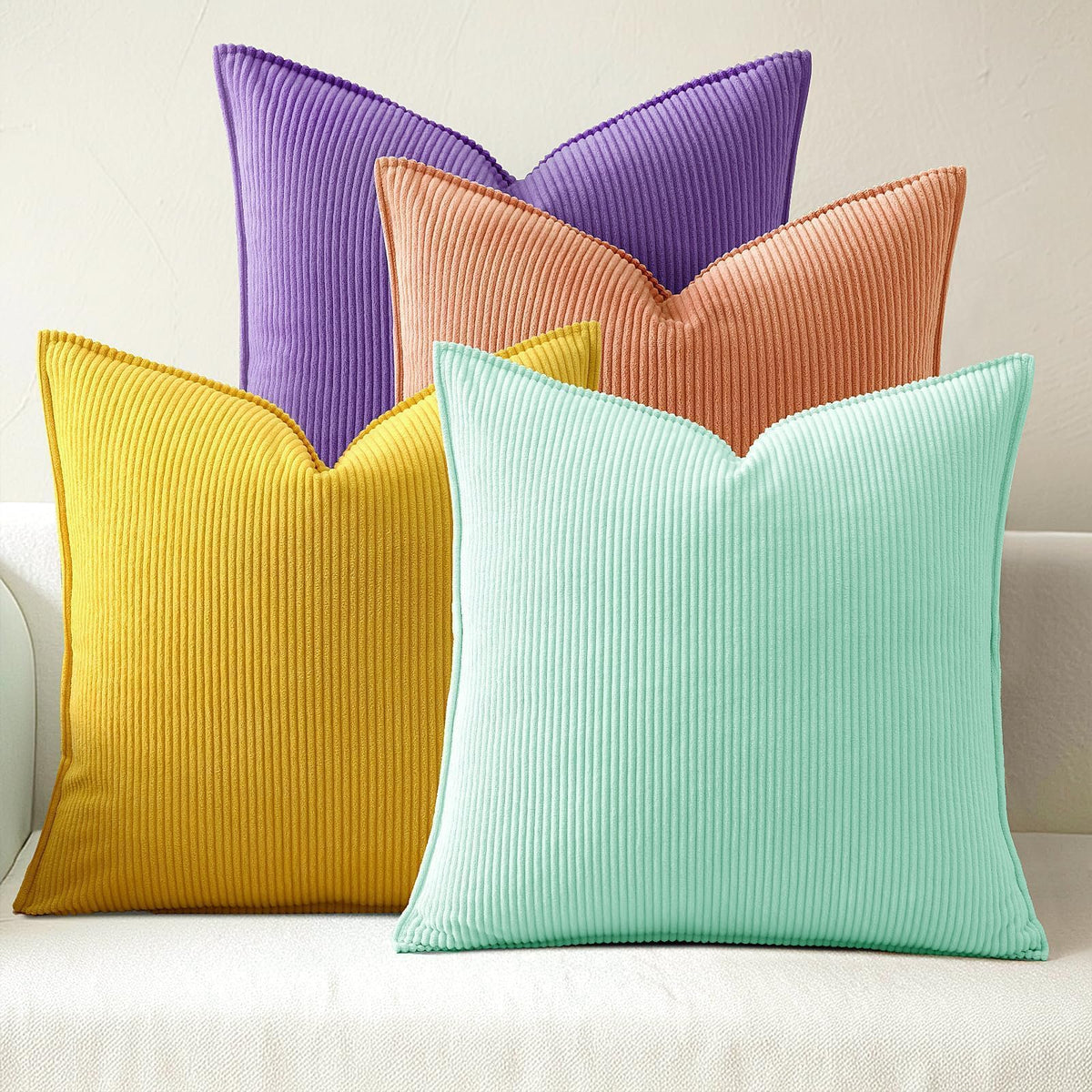 Pack of 4 Throw Pillow Covers Corduroy 18x18 Inch,Maillard Tones