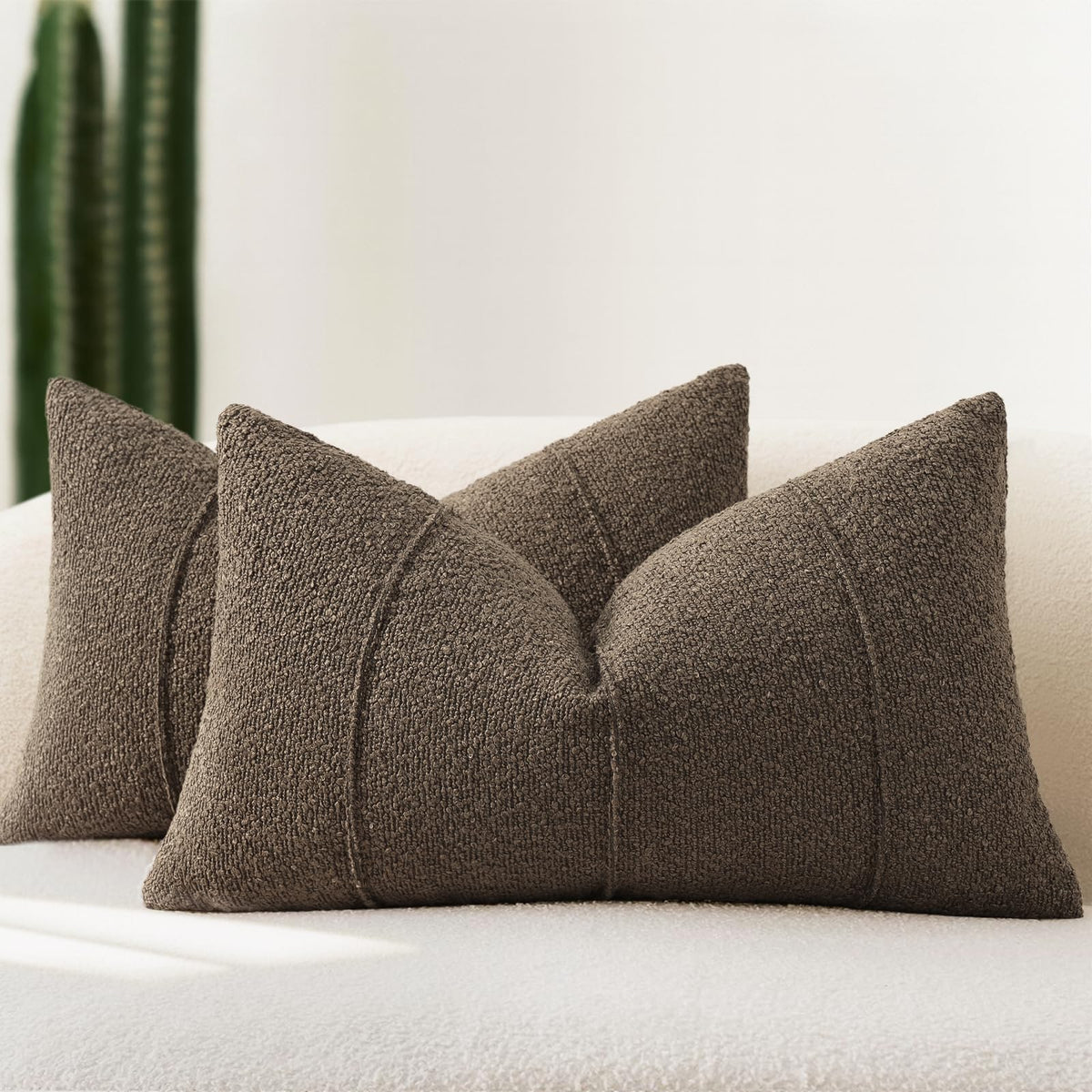 YCOLL Textured Boucle Throw Pillow Covers 20x20 Pack of 2 - Soft Neutral Striped Cushion Covers, Cozy Accent Decorative Pillow Covers for Couch, Sofa, Bed, Living Room (Beige)