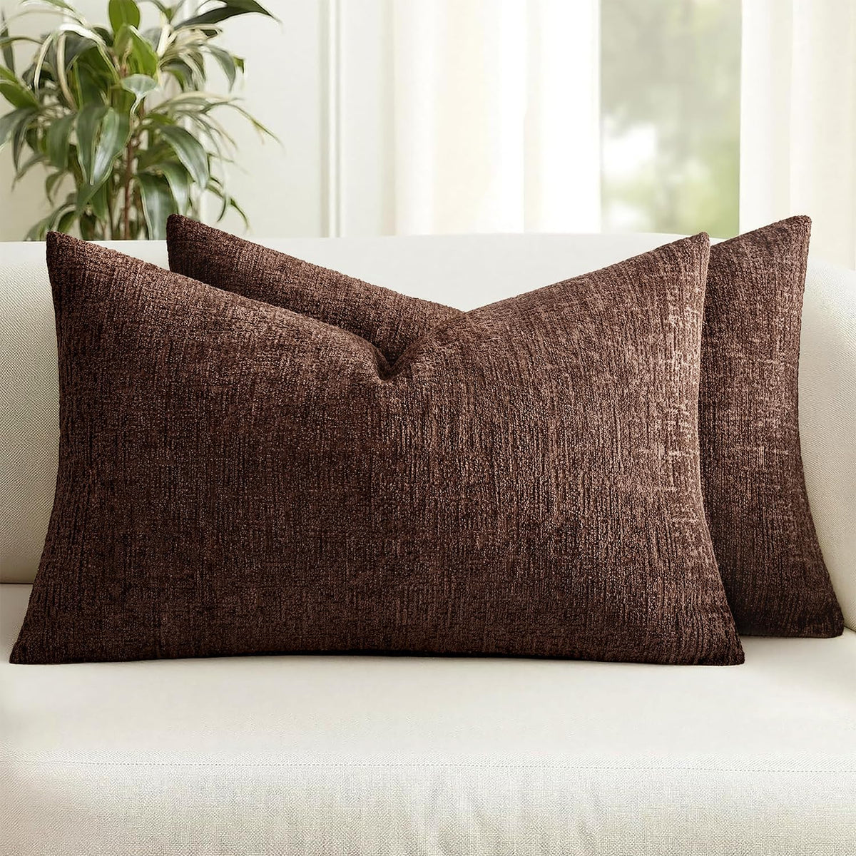 MIULEE Couch Pillow Covers Textured Chenille Home Decor 18x18 Beige