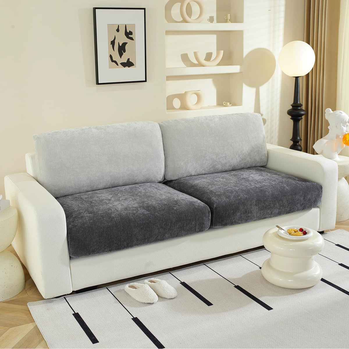 WEYOND Couch Cushion Covers L Shaped Sectional, 3PC Seat Covers, Dark Grey