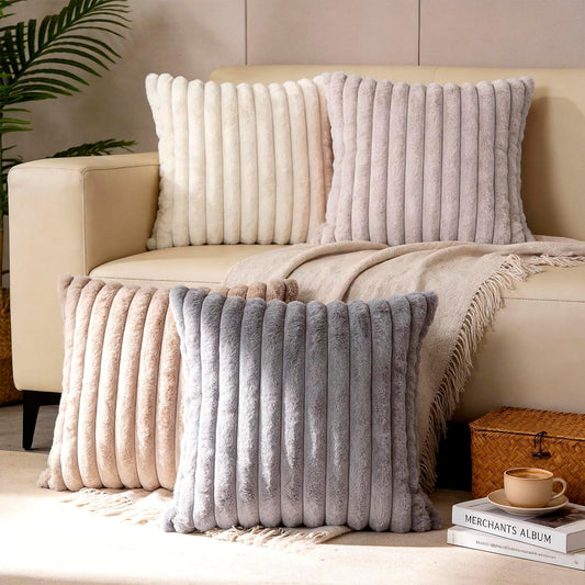 4 Pcs faux Fur Throw Pillow Covers - 18x18 Couch Decor Cover Fuzzy Case Set