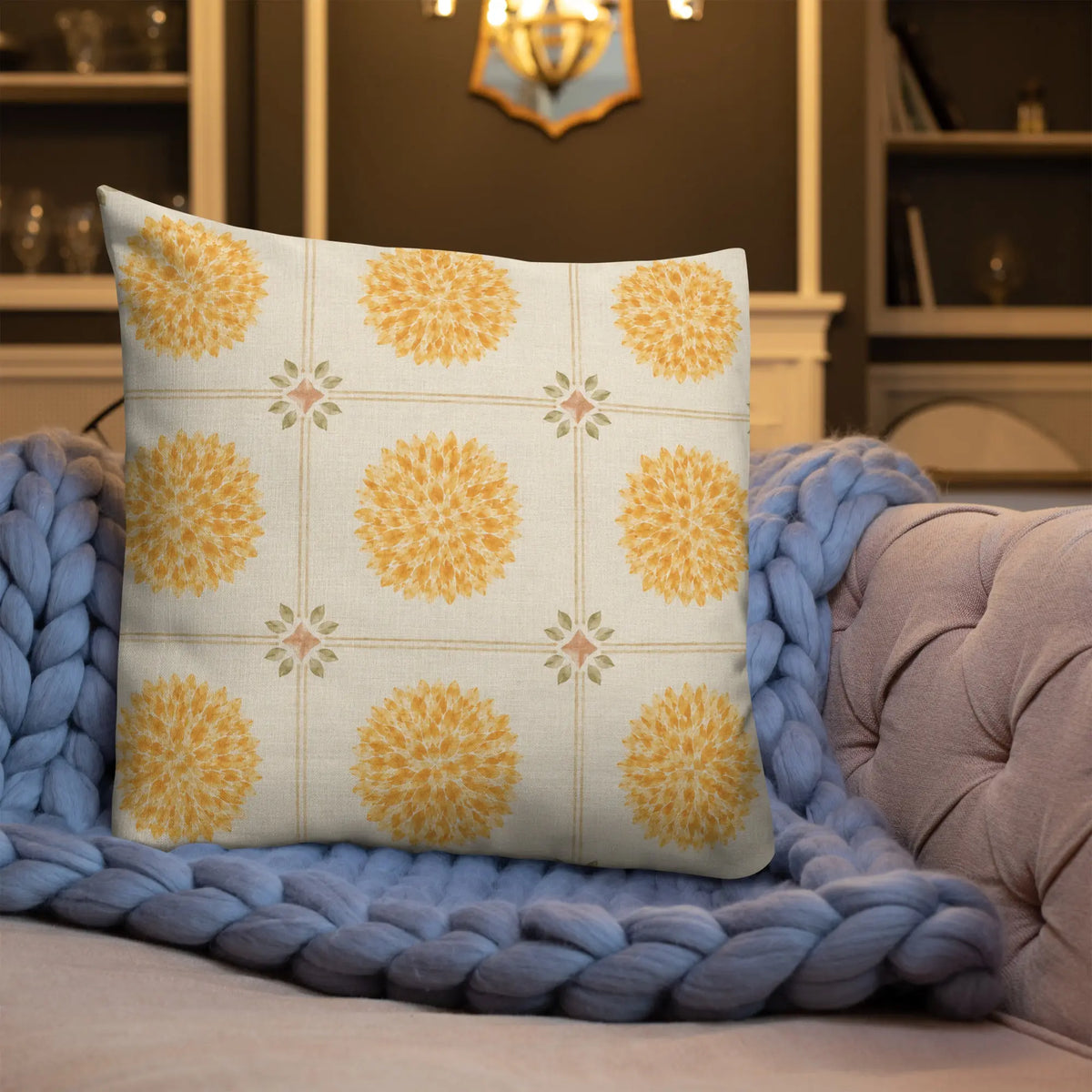 Marigold Champagne Grid Accent Pillow - Champagne