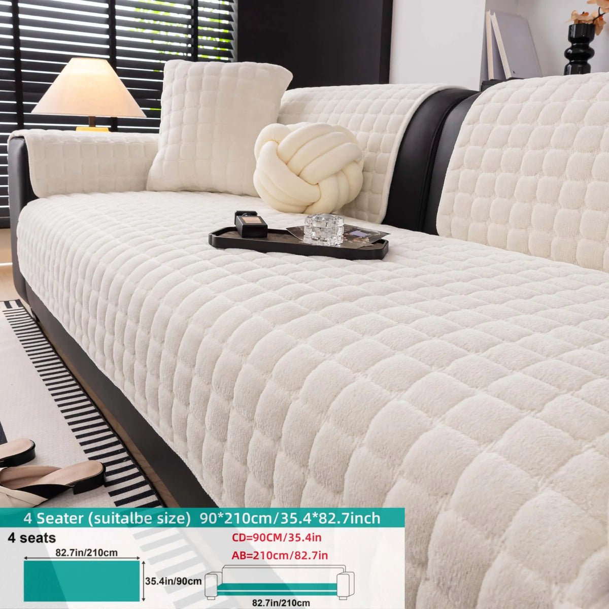 Solid colour Thick Plush Sofa couch cover, 1 PC Quilted Non Slip Washable Couch Cushion Cover Pad, Pet-Friendly Soft Velvet Sofa Protector, for Armchair, Loveseat, Sectional & Multi-Seater Sofas, Modern Cozy Living Room Decor, Sofa Slipcover.