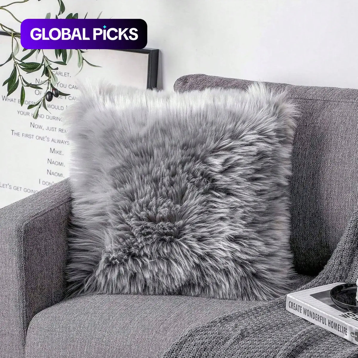 Valentine's Day Faux Wool Plush Pillow Cover, Soft Comfortable Non-Shedding Furry Cushion Cover, Washable Foldable Detachable Cover for Living Room and Bedroom Decor, Bedroom Decorative Accessories #GLOBAL PICKS