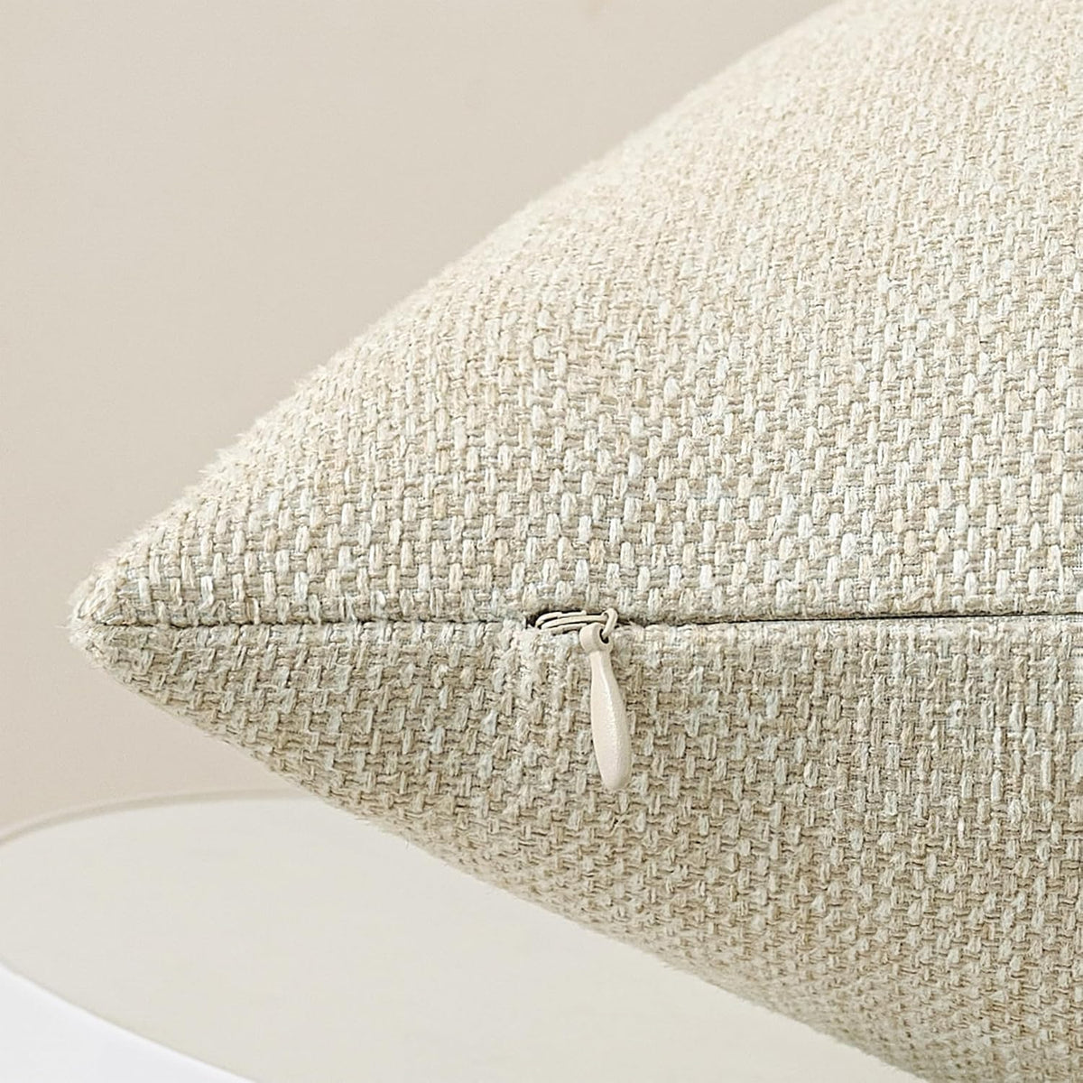 Natural Linen Look Throw Pillow Covers 18x18 Inch Set of 4, Textured Woven Decorative Pillow Covers, Neutral Square Cushion Covers for Couch Sofa Living Room Bedroom, Ivory Cream