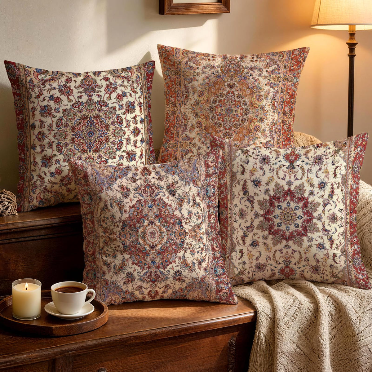 OBSEDE Rustic Neutral Boho Floral Throw Pillow Covers 18x18 Inch Set of 4