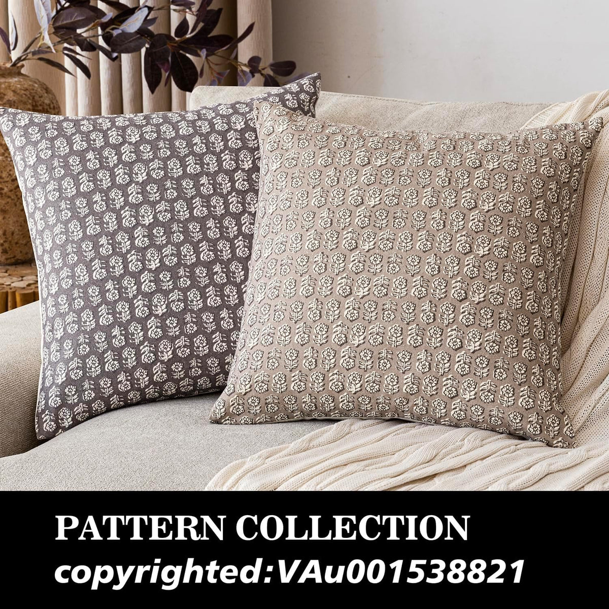 Foindtower Decorative Floral Print Throw Pillow Covers 18×18 Inch,Tan Taupe