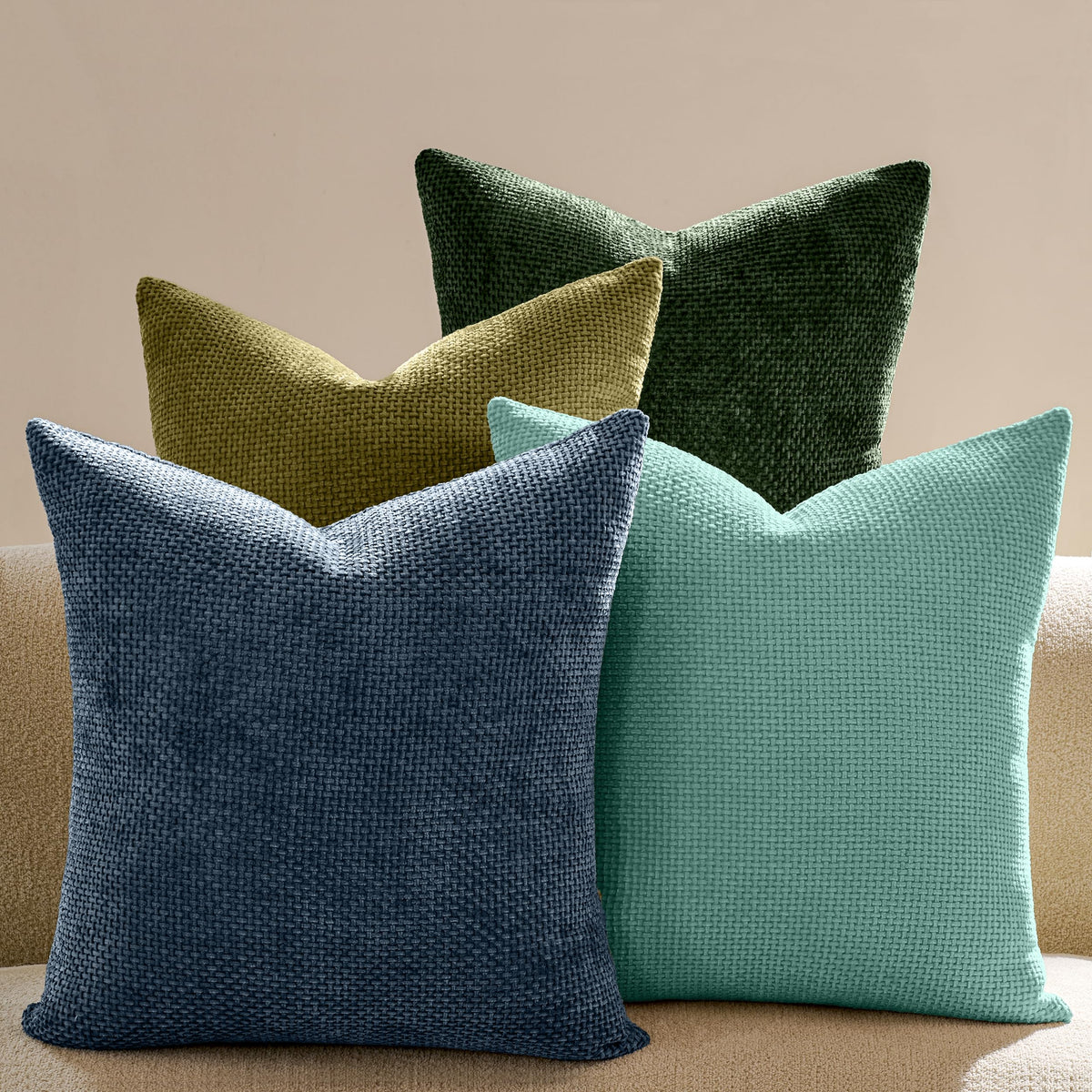 Throw Pillow Covers 18x18 Inch Pack of 4 Neutral Soft Decorative Chenille Pillow Covers Farmhouse Boho Couch Pillow Covers for Home Decor Sofa Bedroom Living Room Decor