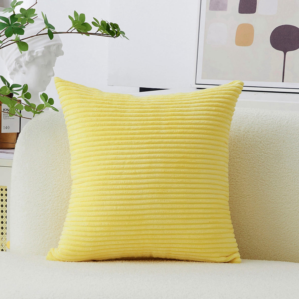 Home Brilliant Mustard Yellow Throw Pillow Cover 18x18 Decorative Plush Corduroy Striped Fall Decor Throw Pillow Cushion Cover for Couch Bed Decor, 18 x 18 (45x45), Sunflower Yellow