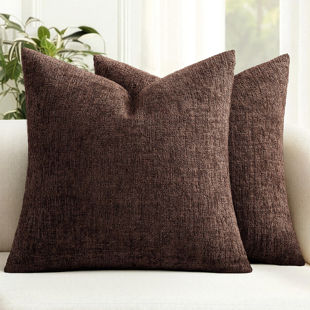 MIULEE Couch Pillow Covers Textured Chenille Home Decor 18x18 Beige