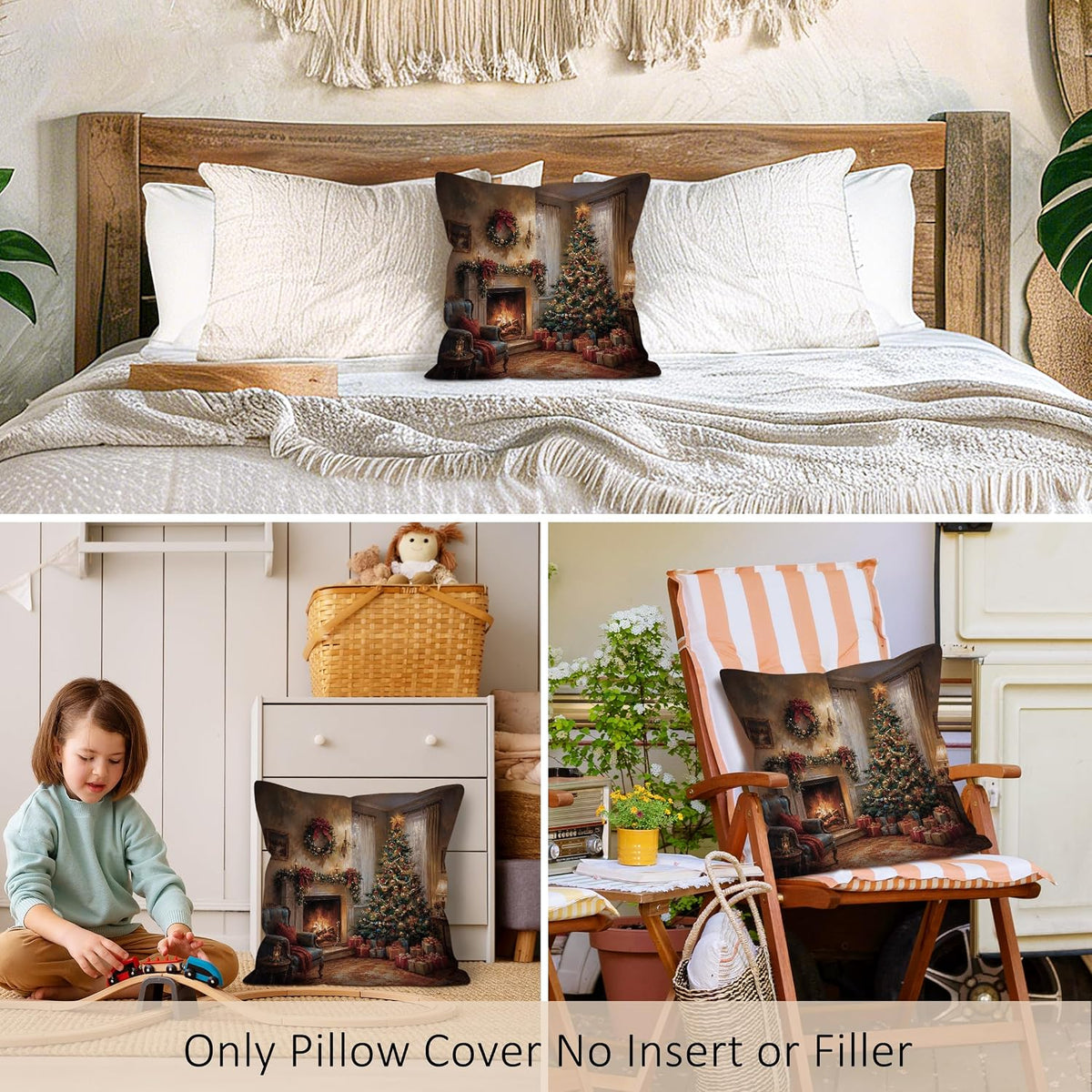 Vintage Christmas Tree Fireplace Throw Pillow Covers