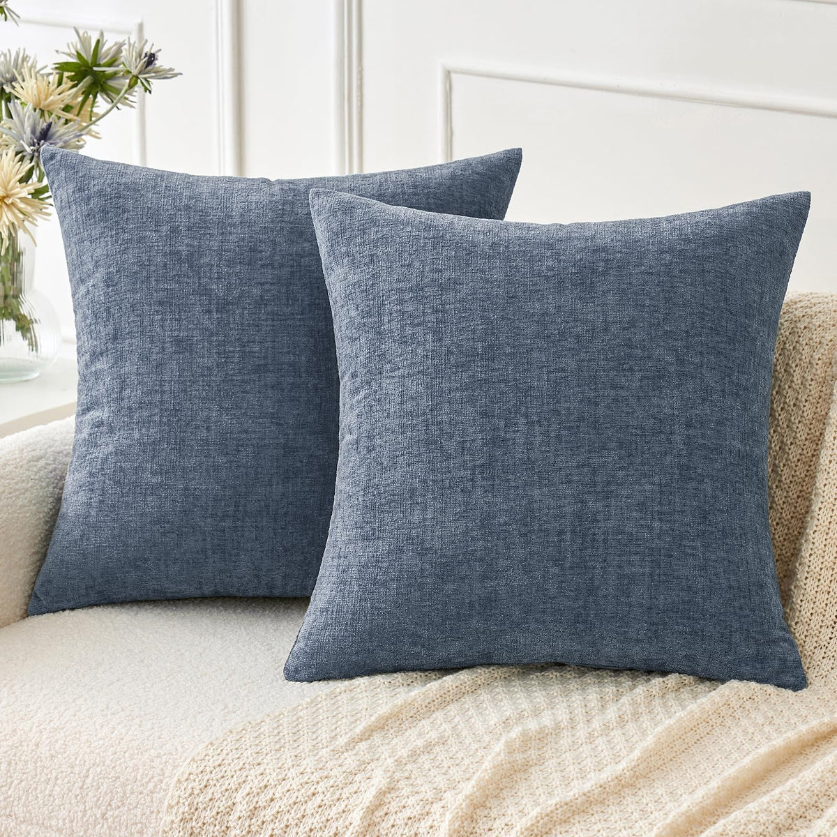 MIULEE Soft Chenille Throw Pillow Covers Sage Green 18x18 Inch Pack of 2