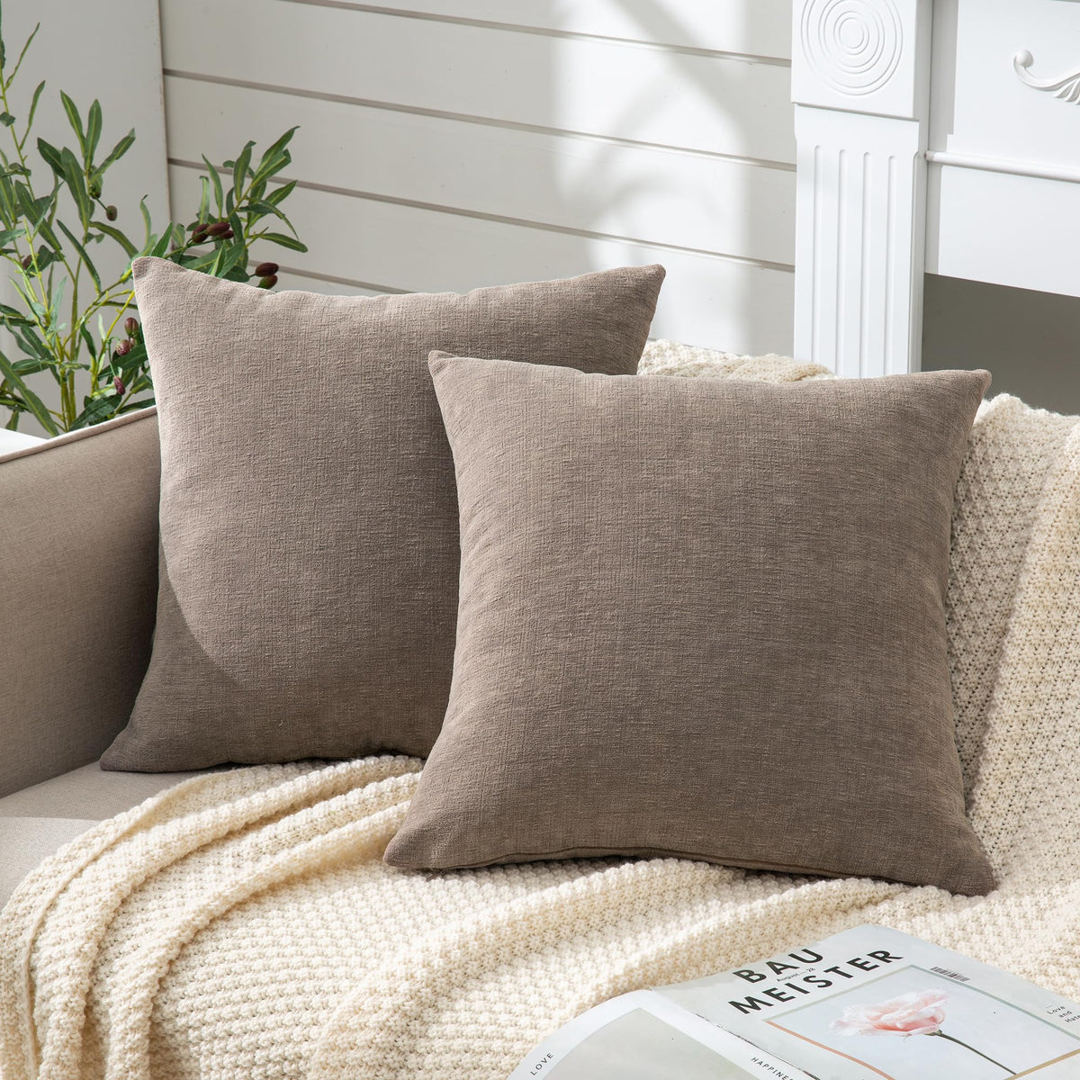 GAWAMAY Lumbar Support Pillow Decorative Rectangle Throw Pillow Covers 12"x20" Inch Set of 2, Soft Chenille Fall Pillowcase for Living Room Bedroom Sofa Couch Cushion Cover Grey 30x50cm (No Insert)