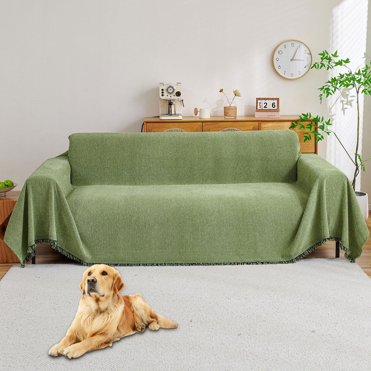 HAOMAIJIA Non Slip couch cover sofa covers for 3 cushion couch Washable sectional couch covers for Dogs pet Furniture Protector Couch Cover Blanket for Living Room (Off white, 91"x150")