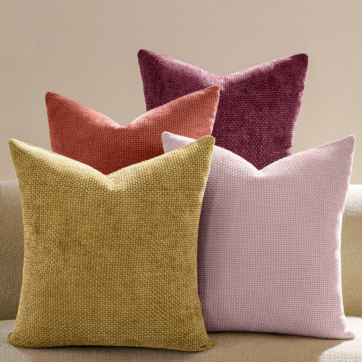 Throw Pillow Covers 18x18 Inch Pack of 4 Neutral Soft Decorative Chenille Pillow Covers Farmhouse Boho Couch Pillow Covers for Home Decor Sofa Bedroom Living Room Decor