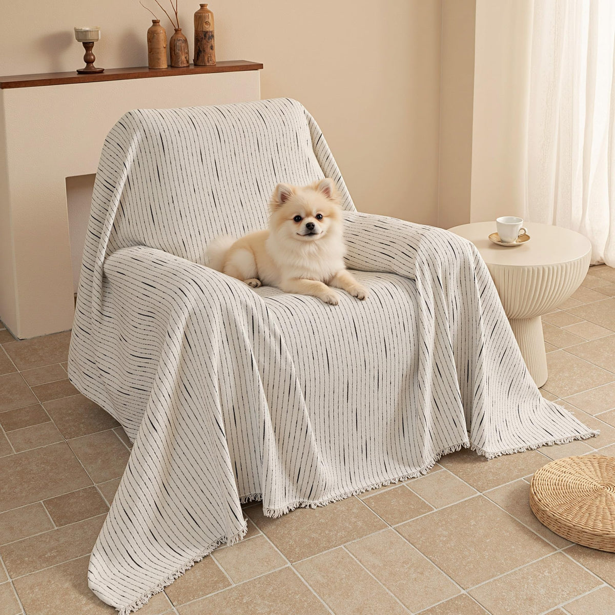 MYSKY HOME Couch Cover for Dogs, Washable Couch Covers, Non Slip Couch Sofa Cover, Couch Cover 2 Cushion Sofa Dogs Furniture Protector with Tassels Chenille Sofa Covers for Pets, 71"x118", Moss Green
