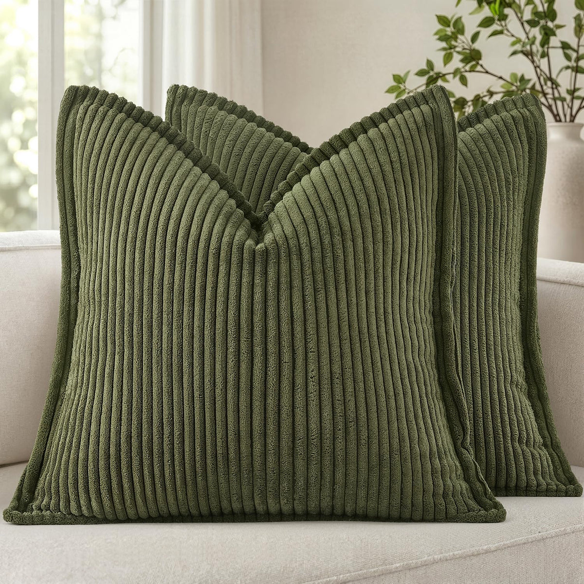 MIULEE Couch Pillow Covers 18x18 Cream White Textured Corduroy