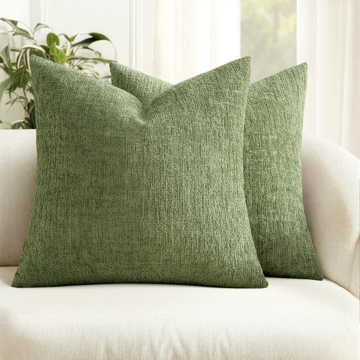 MIULEE Couch Pillow Covers Textured Chenille Home Decor 18x18 Beige