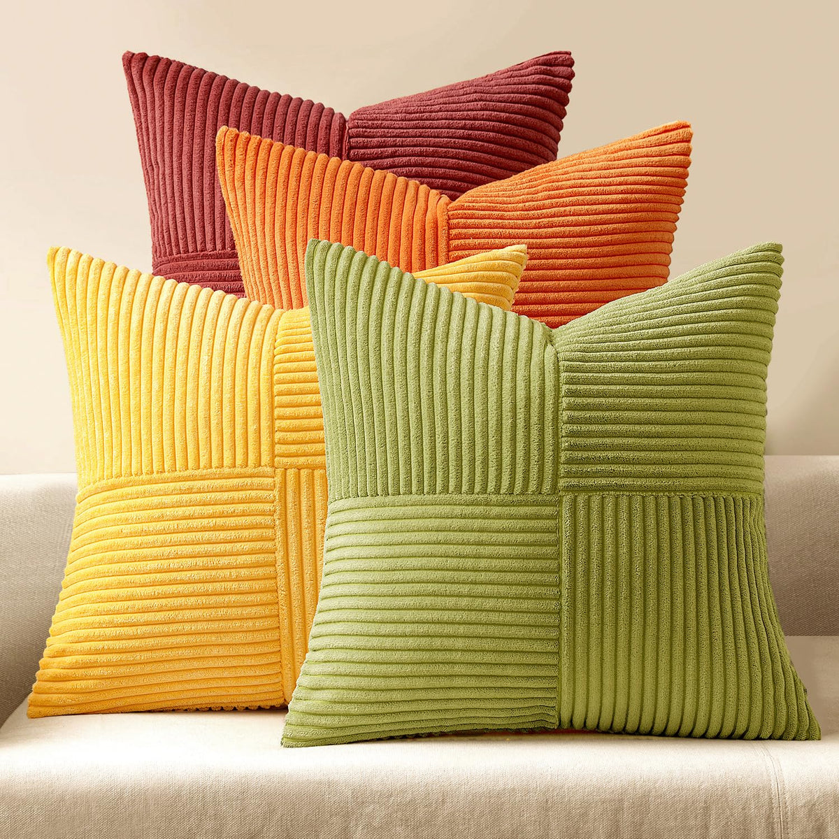 MIULEE Spring Green Decorative Throw Pillow Covers 18x18 Inch Set of 4 Boho Farmhouse Cushion Covers Mordern Nordic Pillow Cases Soft Corduroy Gradient Home Decor for Couch Sofa Living Room Bed