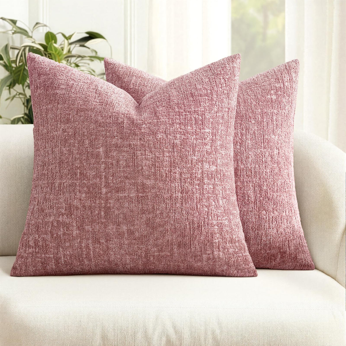 MIULEE Couch Pillow Covers Textured Chenille Home Decor 18x18 Beige